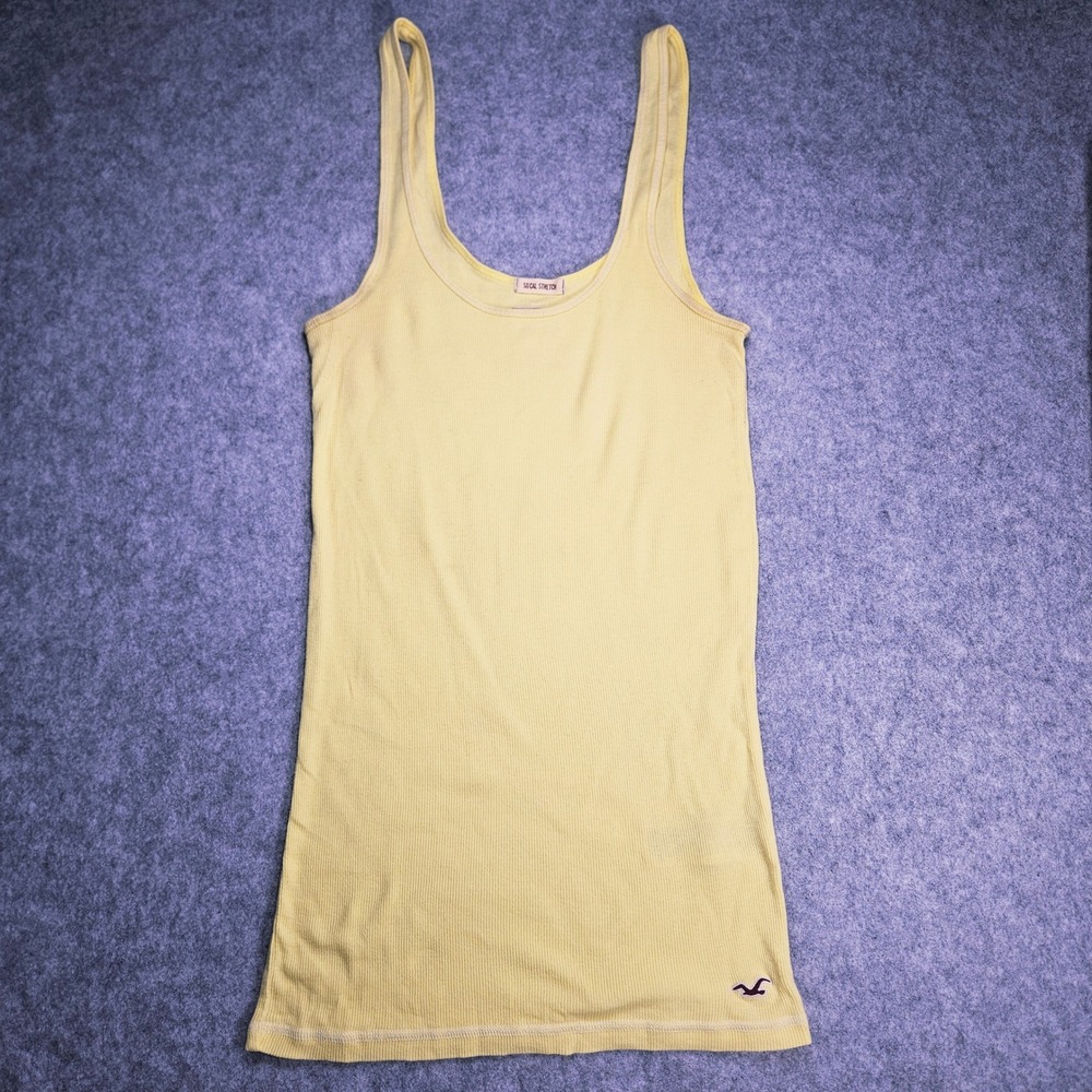 Hollister Y2K Womens Yellow So Cal Stretch Ribbed Logo Tank Top Casual Sz M